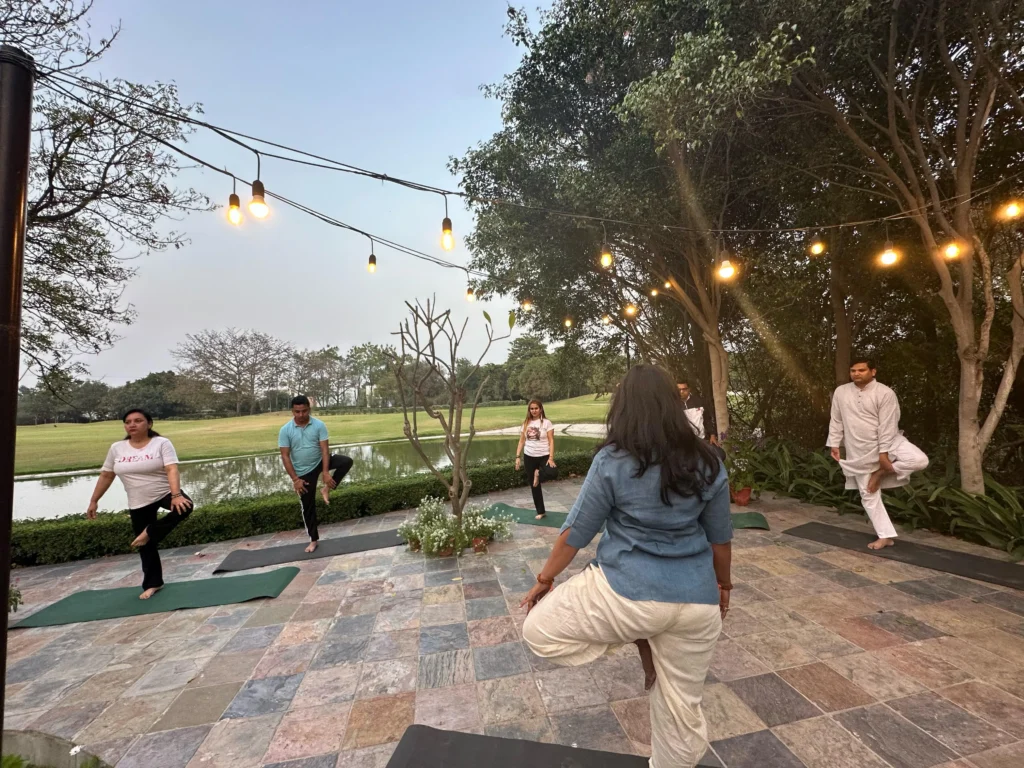 Group yoga session at Karma Chalets
